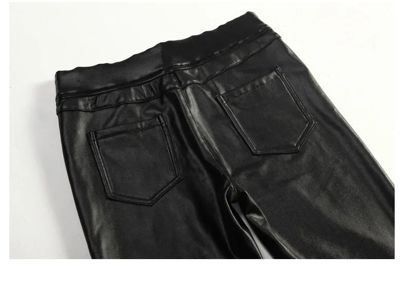 Высококачественные штаны из искусственной кожи женские зимние брюки женские с высокой талией Эластичные Обтягивающие флисовые Стрейчевые тонкие женские узкие брюки