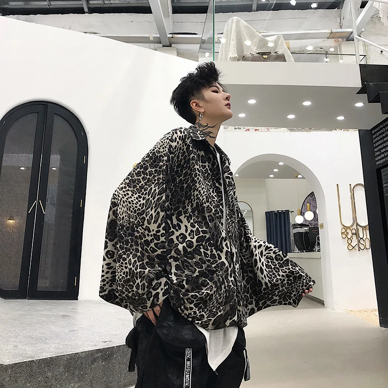YASUGUOJI New 2019 Hip Pop Fashion Leopard Print Jacket Men Batwing Sleeve Loose Mens Jacket Streetwear Thin Men Jackets YASUGUOJI New 2019 Hip Pop Fashion Leopard Print Jacket Men Batwing Sleeve Loose Mens Jacket Streetwear Thin Men Jackets