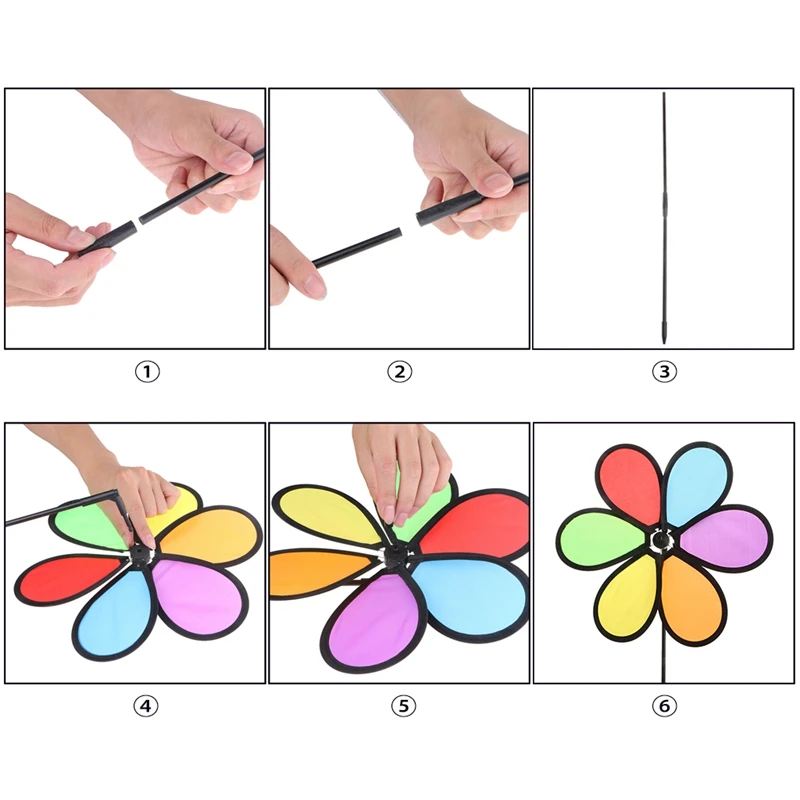 6 шт. красочные радужные дазы цветок Спиннер ветряная мельница для сада, двора, улицы Декор