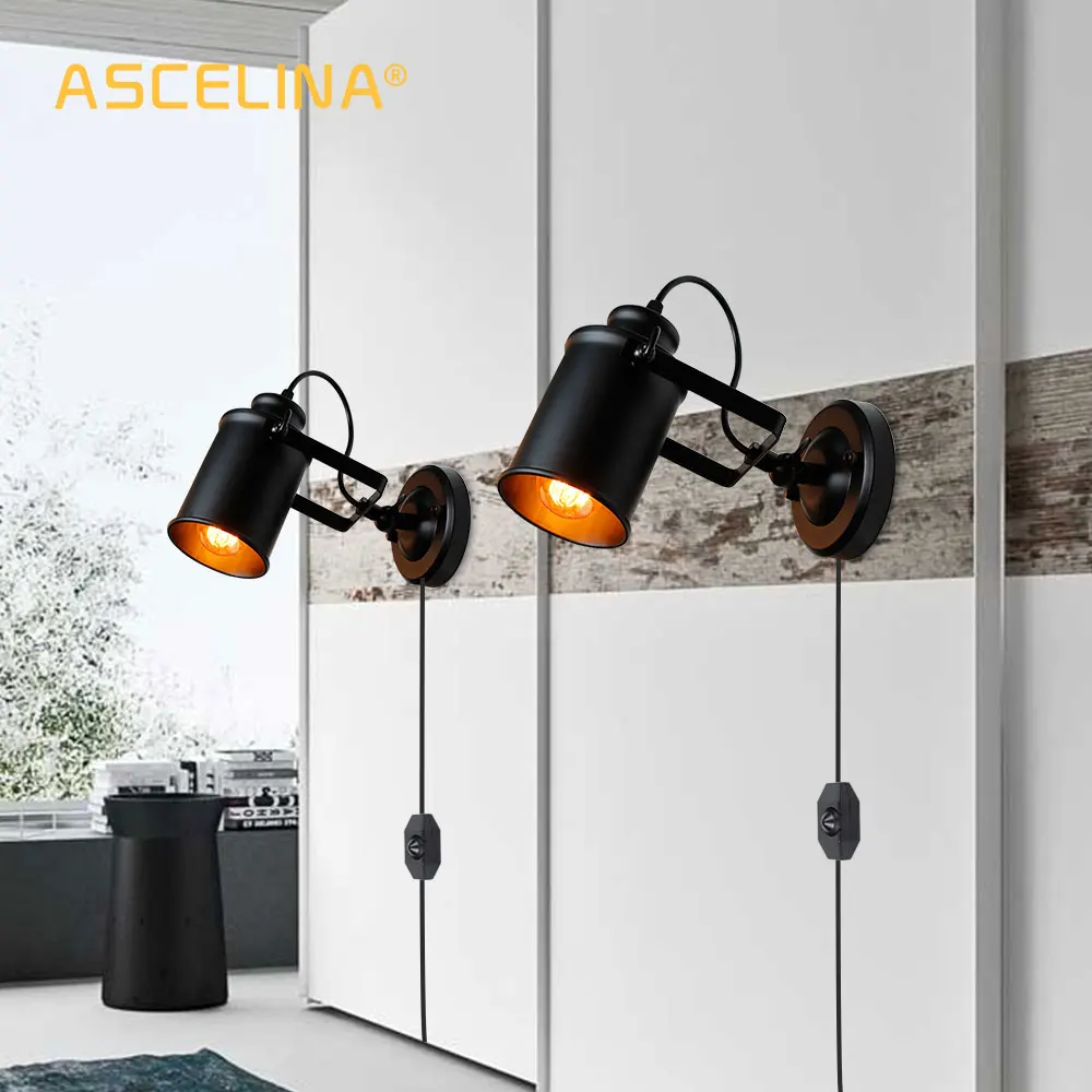  Industrial Wall Lamp Vintage wall light with Button / dimming switch handy Retro sconce Loft Americ - 32954175502