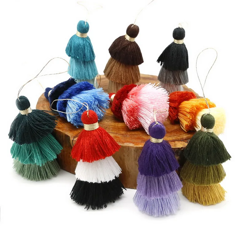 

Fashion 75mm Three Layer Polyester Cotton Silk Tassel For DIY Keychain Earring Jewelry Findings/Accessories Materials Wholesale