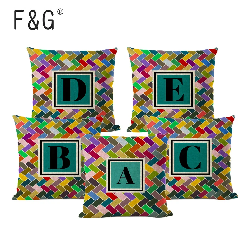 Letter Cushion Cover Color Geometry 26 Letters Throw Pillow Cotton Linen Car Home Sofa Decorative | Дом и сад