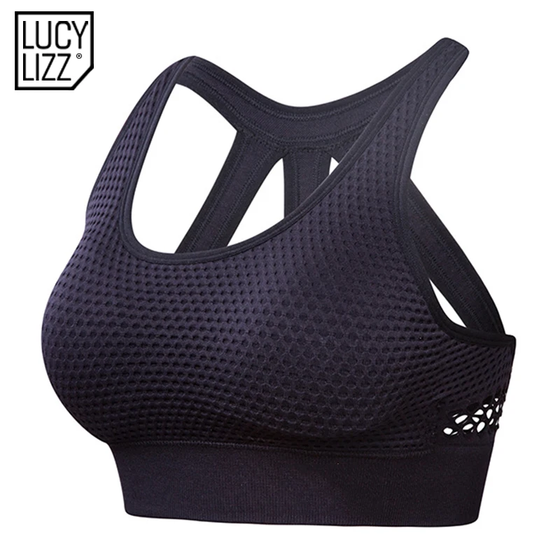 

Lucylizz 2018 Mesh Hollow Out Breathable Yoga Bras Sports Bra Fitness Shockproof Running Underwear Gym Push Up Bra Gym Tank Top
