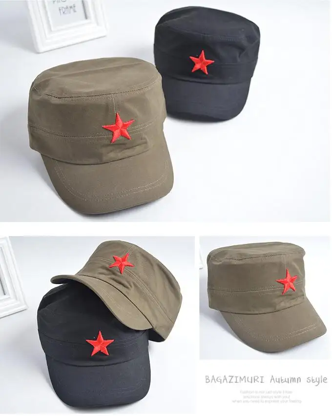 Которая в душе черная хаки Красная звезда военная шляпа зерна значок плоская кепка хлопок заклепки армейский головной убор моряка Регулируемая Кепка Капитана