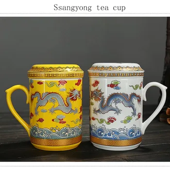 

350ML Blue and White Porcelain Vintage Pattern Ceramic Master Teacup with Cover Chinese Kung Fu Tea Milk Coffee Mug Friend Gift