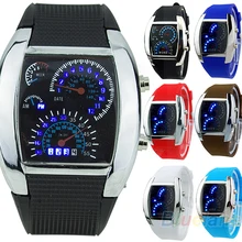 New! 2016 New HOT SALE RPM Turbo Blue Flash LED Mens Sports Car Meter Dial Watch Birthday Gifts