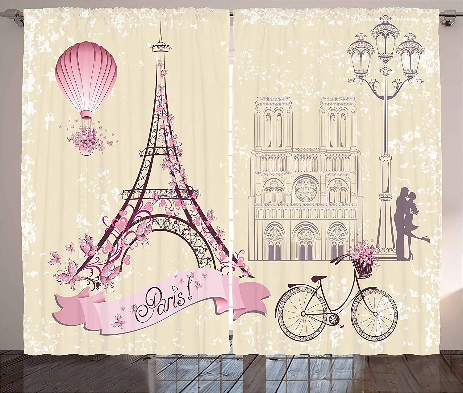 Kiss шторы Цветочные Парижские символы ориентиры Эйфелева Башня воздушный шар велосипед Романтический гостиная спальня оконные шторы