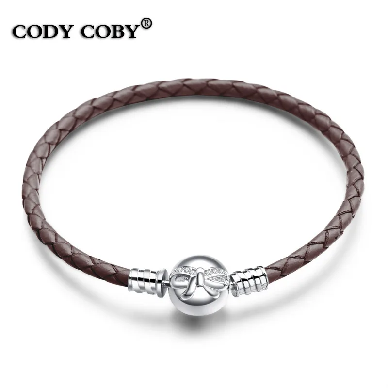 

Vintage Brown Leather snake chain bracelet 925 sterling silver Knot Charm Bracelets for men women berloques para pulsera jewelry