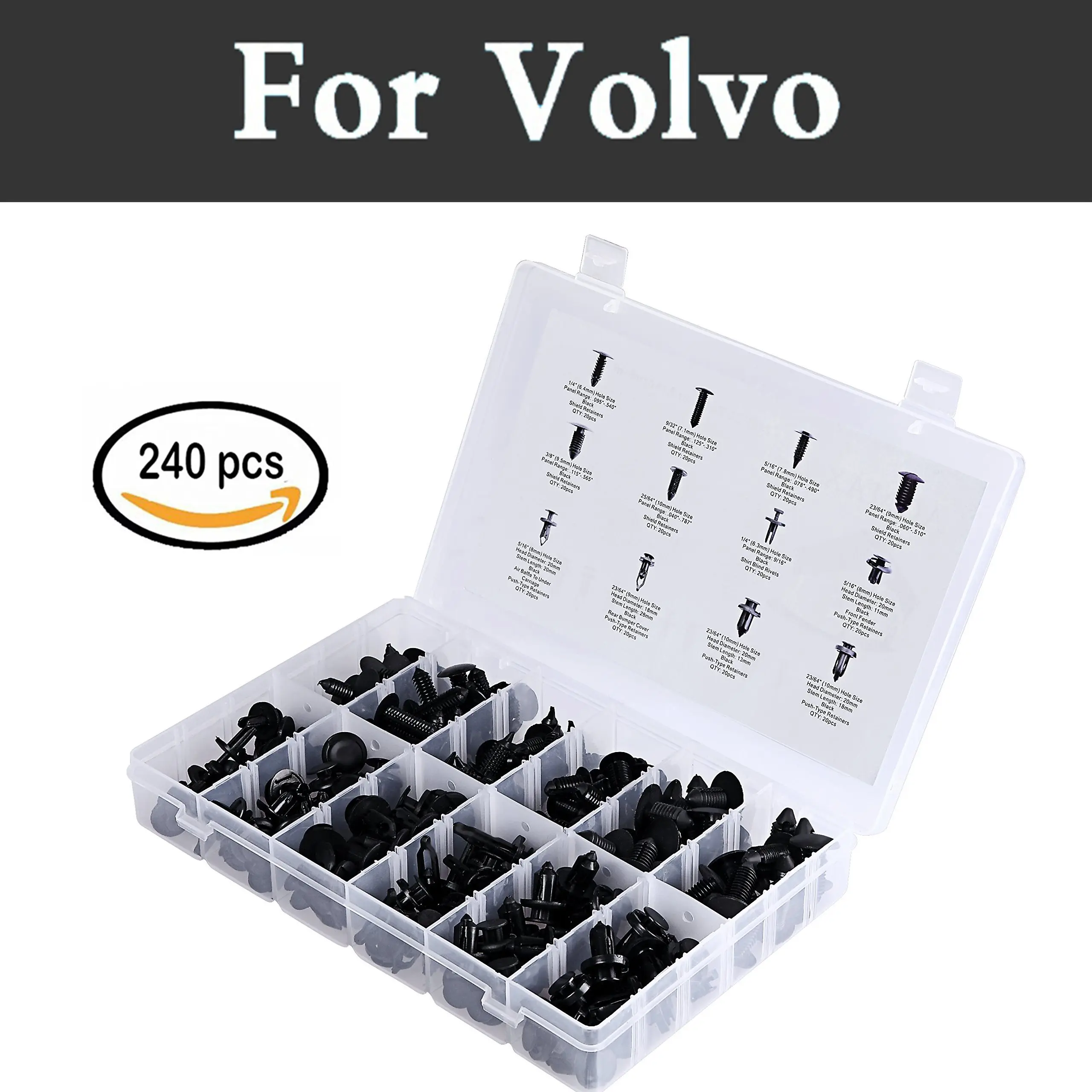 240pcs Car Styling Push Clips Fasteners Set 12 Most Popular Size For