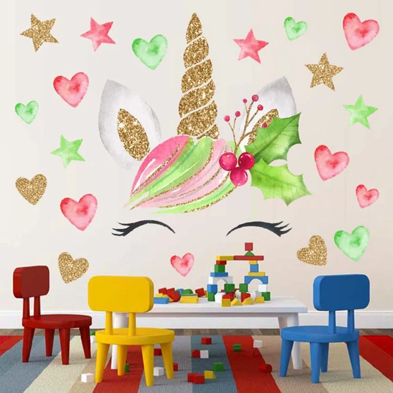 Красочный цветок животное Наклейка на стену в форме единорога 3D Художественная Наклейка детская комната отделка детской стены домашний декор подарки для детей