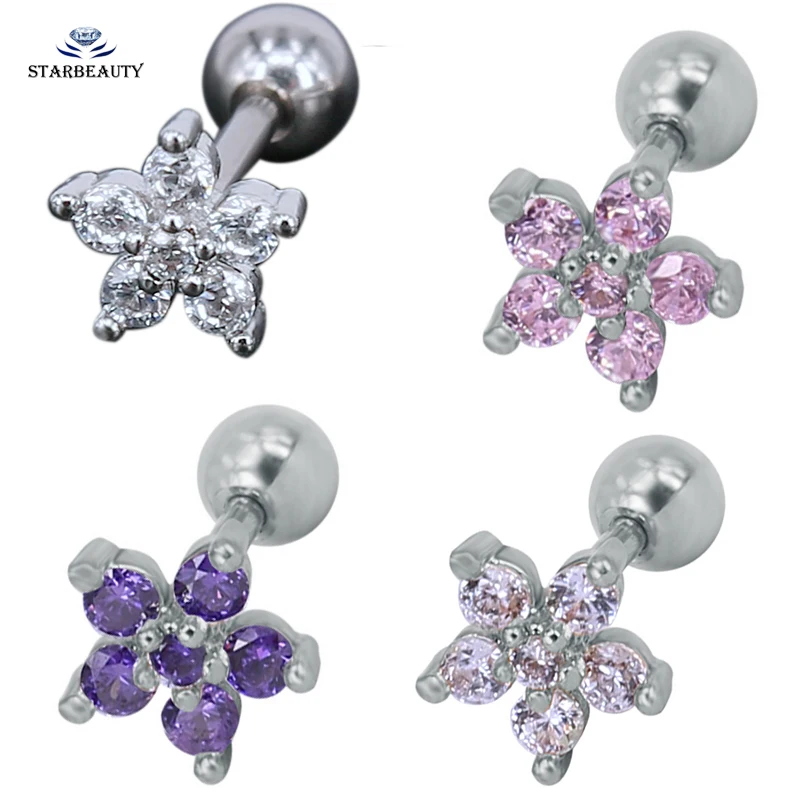 

1Pc 1.2*6mm Women New Silver Classic Flower Cartilage Stud Earring Tragus Helix ear Piercing Top Upper Labret Body Jewelry