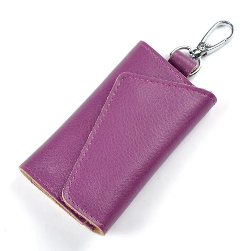 Натуральная кожа ключ кошелек для экономки металлический крючок маленькая карта ключ сумка карман на заказ логотип, название - Цвет: PURPLE