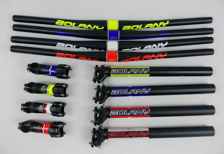 cheap BOLANY 31.8mm Bike Flat Handlebar Stem Seatpost Set Aluminum Alloy MTB Mountain Bicycle Handlebar Seat Tube Stem Three piece
