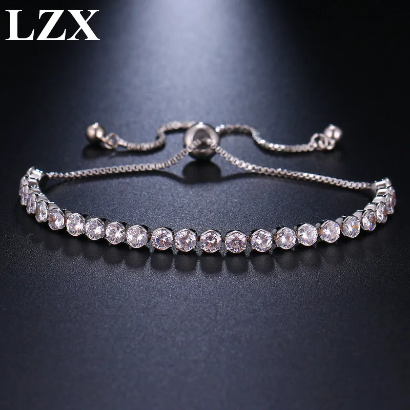Женский браслет с подвеской LZX регулируемый из белого золота кристаллами|bracelets