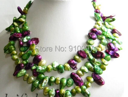 

LHX5568>>>50'' Wing Green Purple Freshwater Pearl Necklace