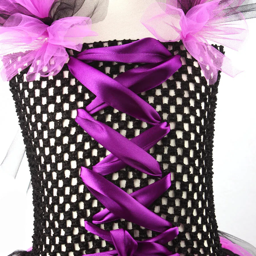 Purple Blak Girls Witch Tutu Dress with Witch Hat Handmade Tulle Halloween Costume Carnival Cosplay Party Photo Dress (7)