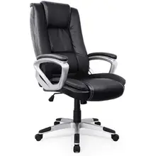 High-Back Office Chair Faux Leather Large Seat Reclining Computer Chair with Arms Adjustable Seat Synchro Tilt Swivel A35