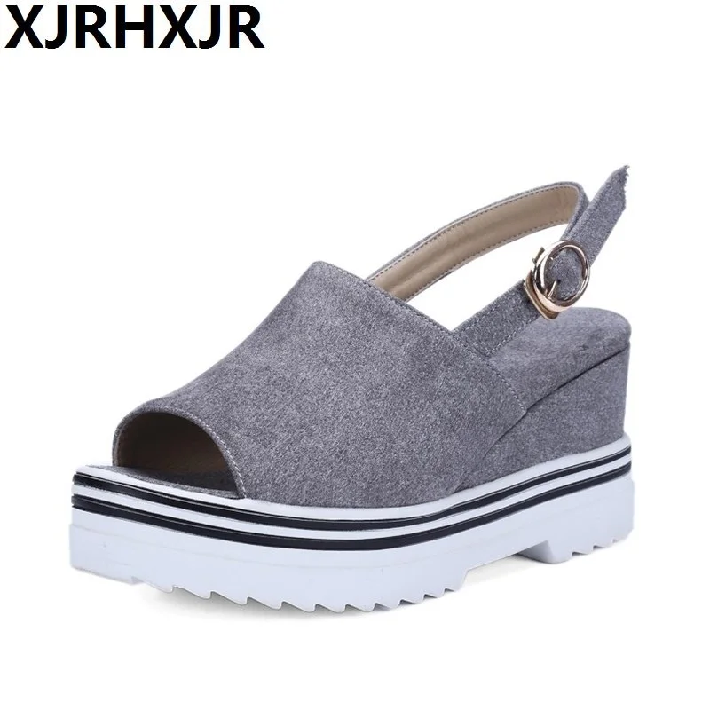 

XJRHXJR 2019 New Sandals Shoes Woman Fashion Wedges Heels Open Toe Dress Shoes Ladies Platform High Heels Sandals Big Size 34-43