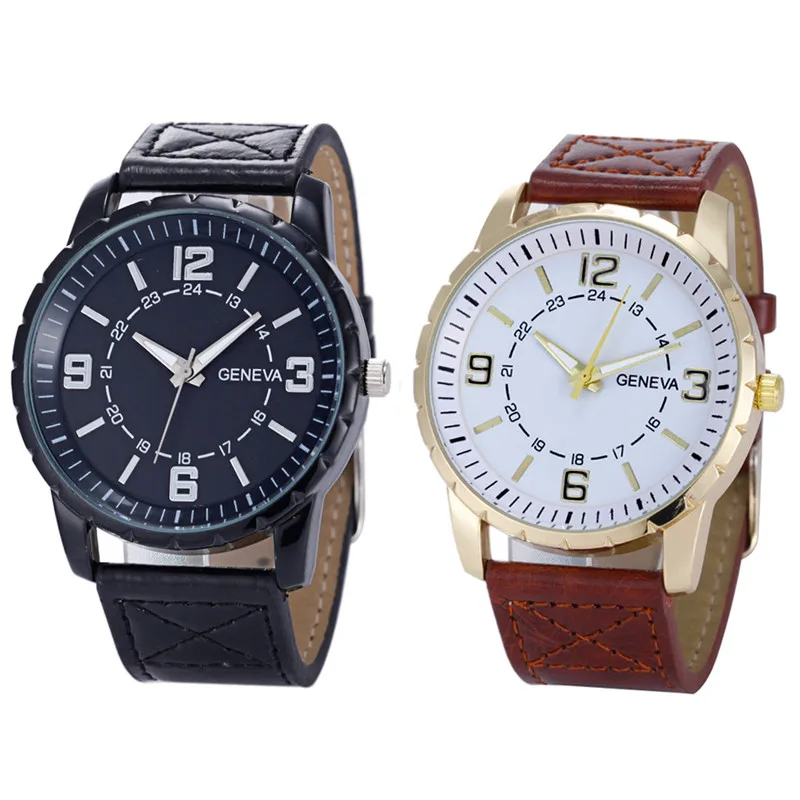 Practical Geneva Men's Luxury Business Watch Leather Band Quartz Wrist
