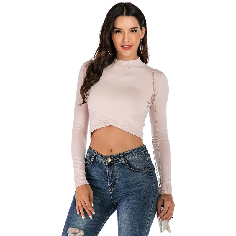

CHRLEISURE Sexy Slim Knitted sweaters woman Round neck High-necked Short paragraph Sweater Autumn 2019 Solid sweater
