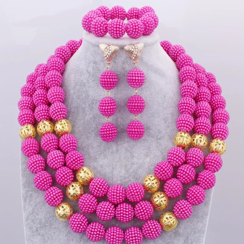 

Free Shipping New Design Fuchsia Balls African Jewelry Sets Three Layers African Beads Wedding Jewelry Sets Turkish Jewelry