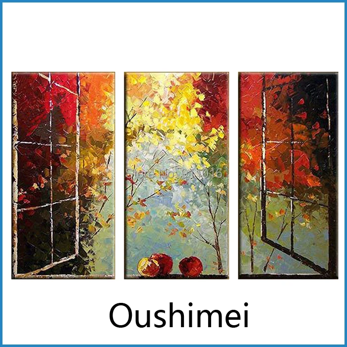 

New Hand Painted Knife Paintings Window Landscape For Living Room Wall Home Decor Oil Painting On Canvas Group Of Pictures