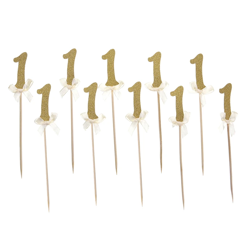 10pcs First Birthday Cupcake Toppers 1st Party Decorations Boy Girl I