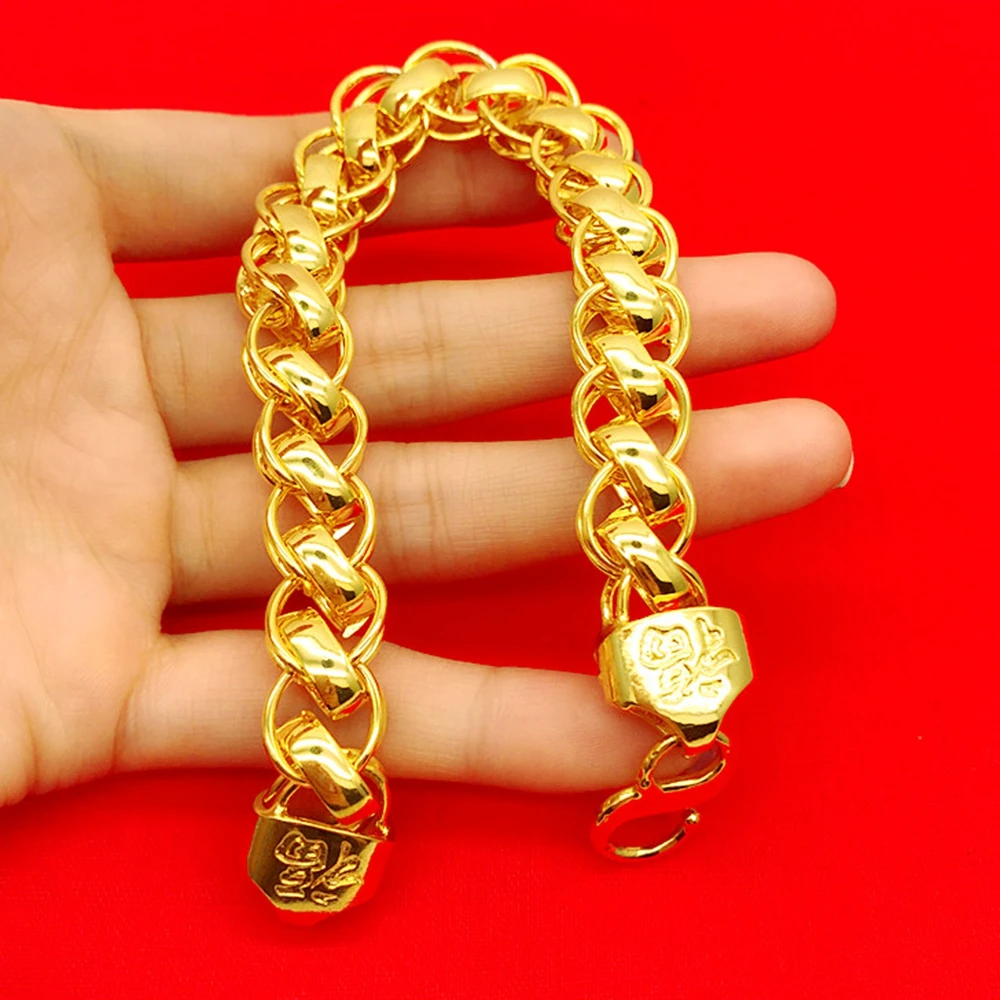 Mens Bracelet Thick Wrist Chain Yellow Gold Filled Classic Mens Jewelryin Chain & Link