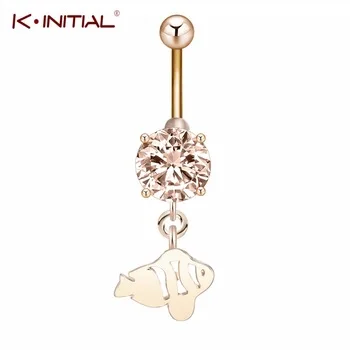 1Pcs Fashion Zircon Fish Spiral Dangle Body Piercings Holiday Girl Sexy Navel Belly Button Ring Gold Silver Plated Party Bijoux