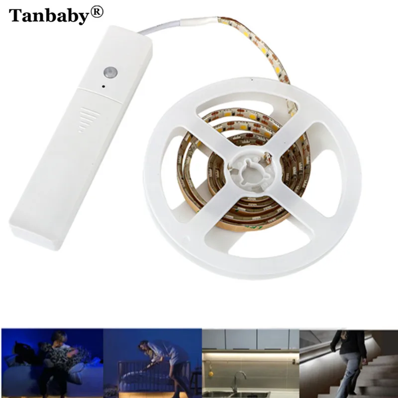

Tanbaby PIR Motion Sensor 60 leds LED Strip AAA Battery Operated Automatic Kit Tape Night Light For Wardrobe Cabinet Bed Stair