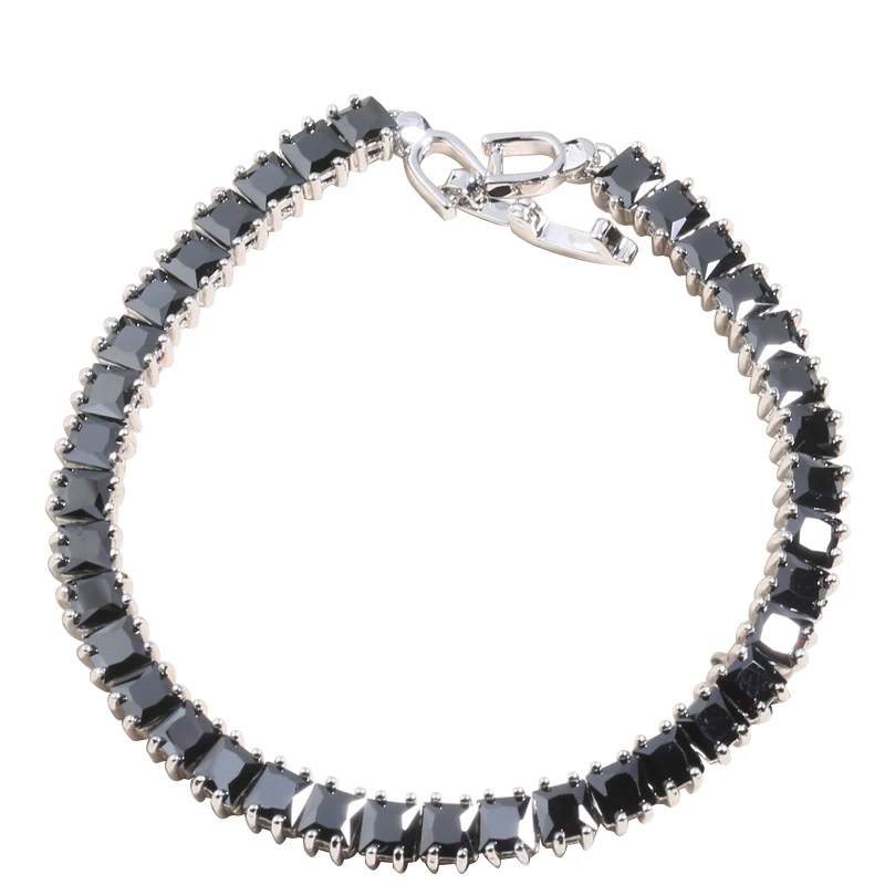 

Rare Square Black Zircon 925 Sterling Silver For Women Link Chain Bracelet 6.5 - 7.5 inch L20028