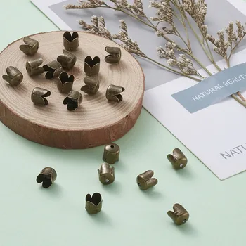 

100pc 4-Petal Nickel Free Flower Iron Beads Caps Jewelry Making Metal End Caps Accessories,6.5mm in diameter,7mm thick; hole:1mm