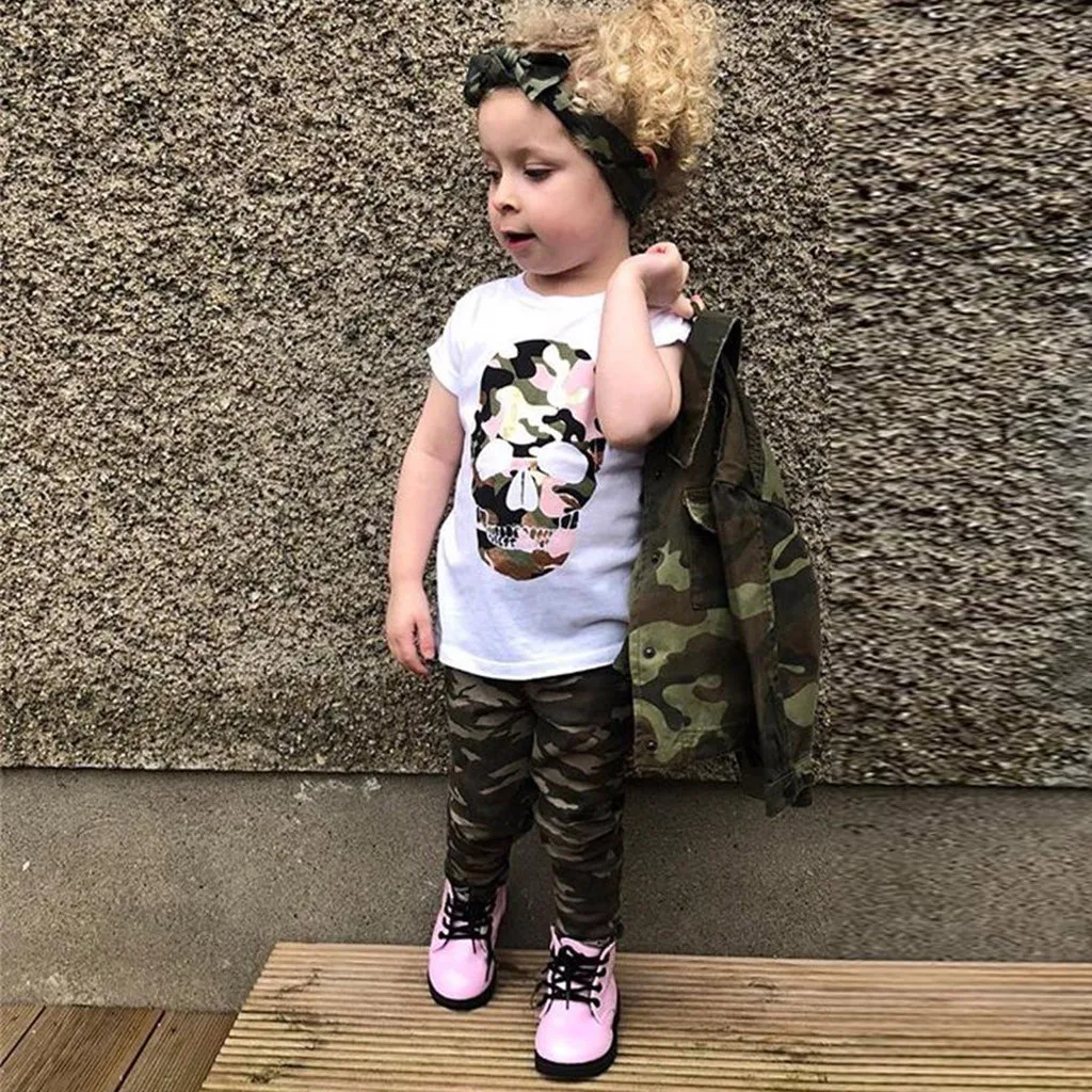 

Toddler Girl Clothes Kids Toddler Kids Baby Girls Outfits Clothes Print T-shirt+Camouflage Long Pants Set Suit 2019 clothes