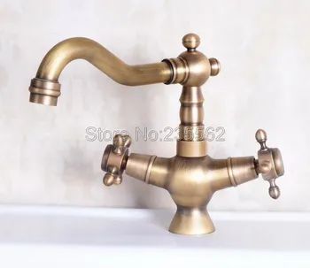 

Retro Antique Brass Double Cross Handles Swivel Spout Kitchen Sink Bathroom Vessel Basin Faucet Mixer Tap lnf248