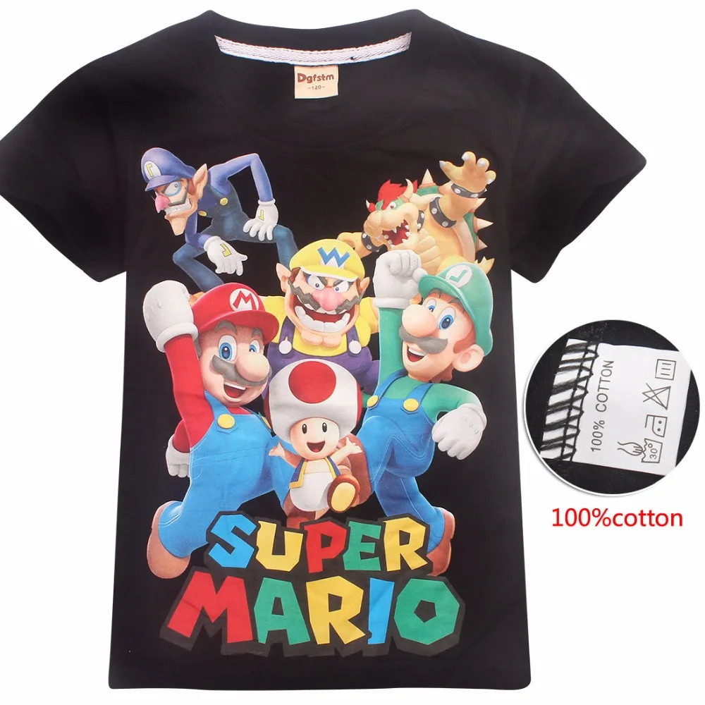 Новое поступление, летняя хлопковая футболка для маленьких мальчиков с принтом «Супер Марио» цветные футболки и топы с героями мультфильмов для детей, Подарочная одежда