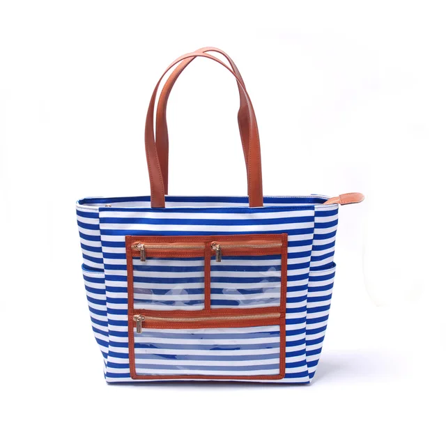 Canvas Stripe Essential Oils Handbag Pvc Display Tote Bag With Sun Canvas Stripe Essential Oils Handbag Pvc Display Tote Bag With Sun Tan Oil Bottle Pockets Dom103576