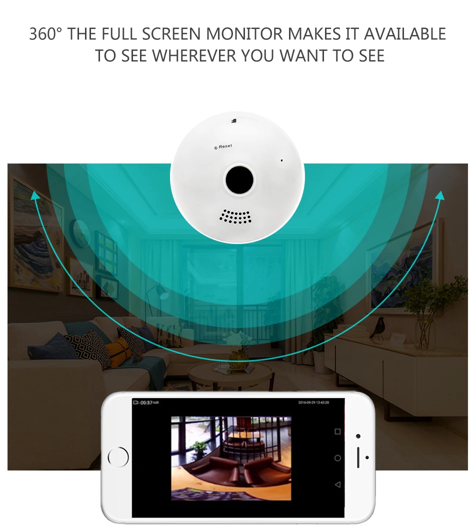 Wistino 960P Wireless VR Panoramic IP Camera Bulb Light Wifi FishEye 360 degree CCTV Surveillance Security Monitor Comone 1 (2)