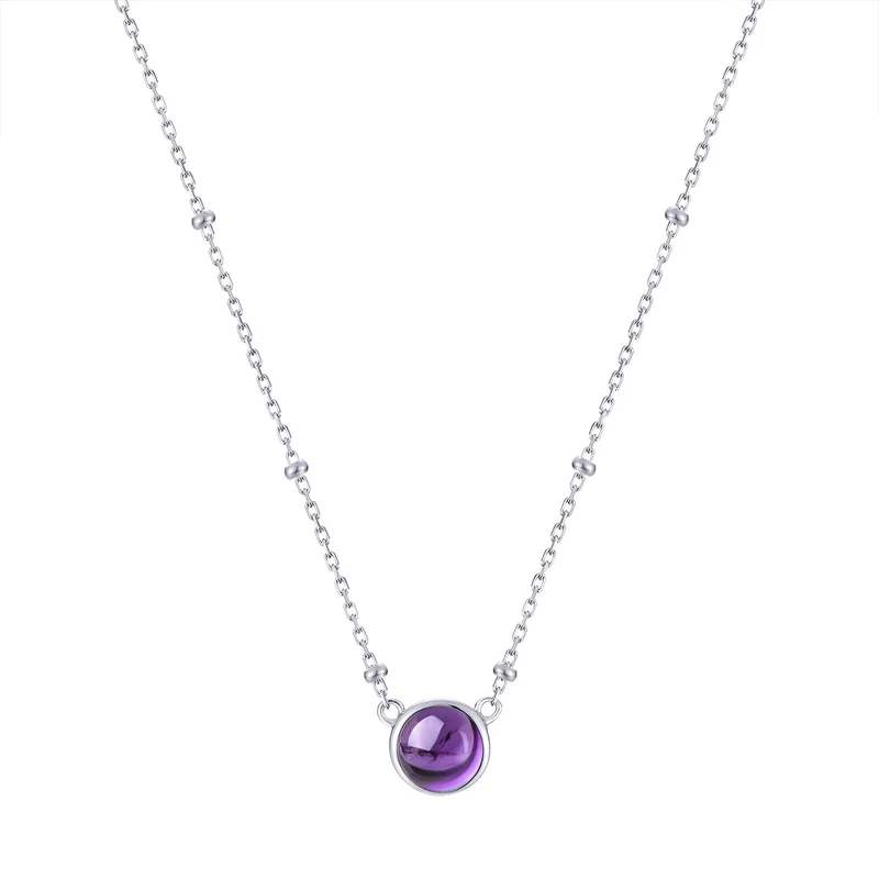 Настоящее Стерлинговое Серебро 925 Подвеска чокер для женщин с натуральным аметистом драгоценные камни круглый кулон ожерелье