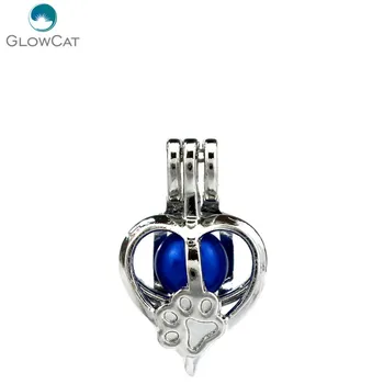 

K696 5pcs/lot Silver Alloy lovely The cat footprint heart Beads Cage Pendant Locket Fairytale Party Essential Oil Diffuser