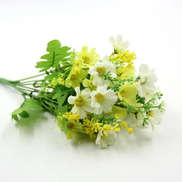 1 букет 7 филиал 28 головок красочные DIY шелк Daisy Искусственные цветы Свадебный букет дома номер стол ваза украшения - Цвет: Green White