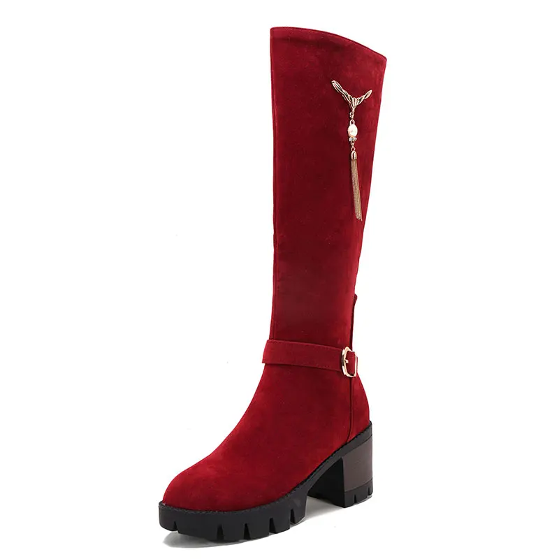 

Winter snow boots female tube warm boots zip round toe square heel mid calf boots for women winter shoes plus size 34-43 XD663