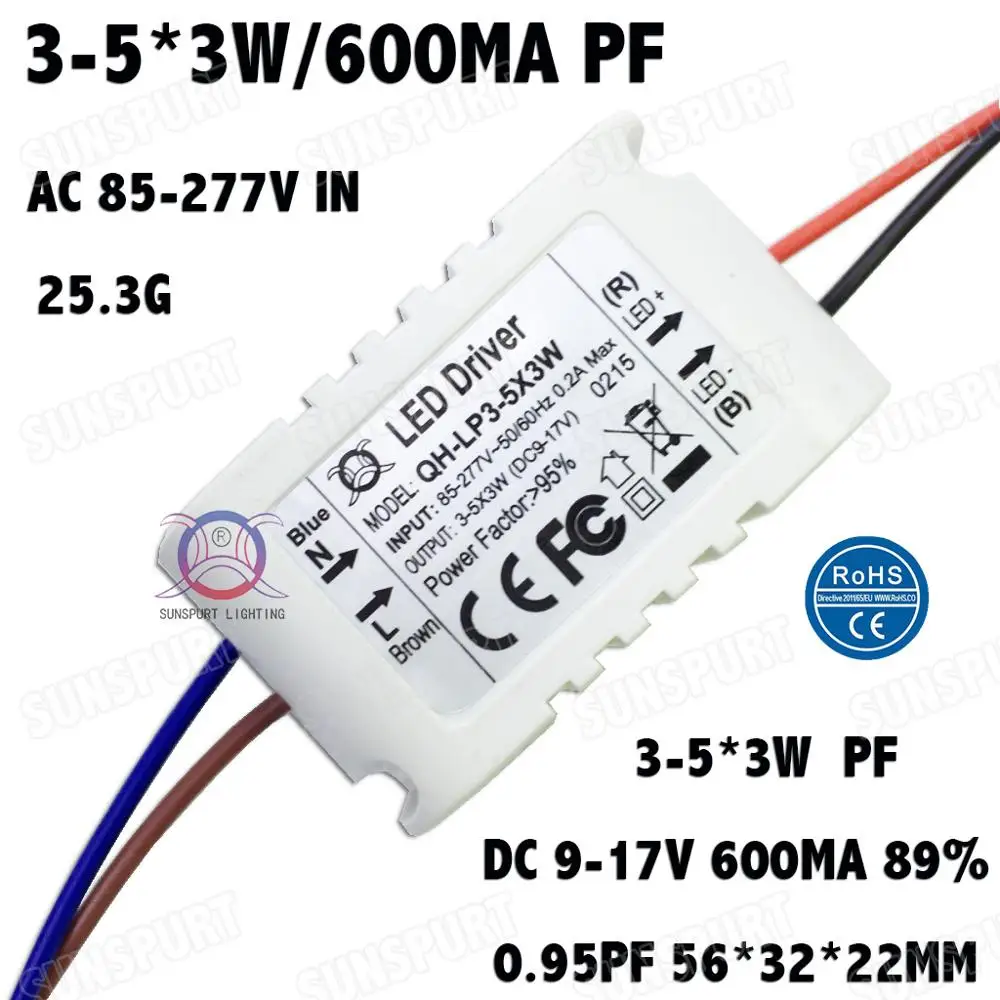 Внешнее 2-60W AC85-277V светодиодный драйвер 1-2x3W 2-4x3W 3-5x3W 6-10x3W 10-18x3W 18-30x3W 600mA DC2-105V постоянного тока с бесплатной доставкой