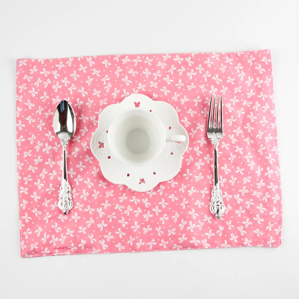 Pink print cotton fabric placemat heat insulation mat dining table mat