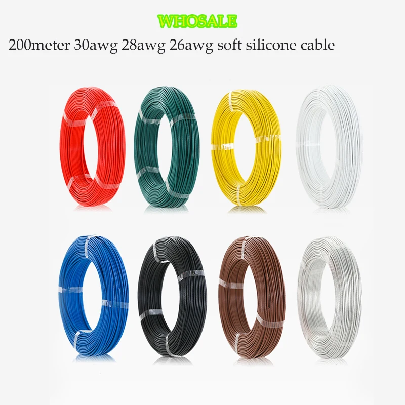 

Whosale 200 meter 30AWG 28awg 26awg Flexible Silicone Wire RC Cable/Soft Silicone Cable wire for FPV Racing Drone kit