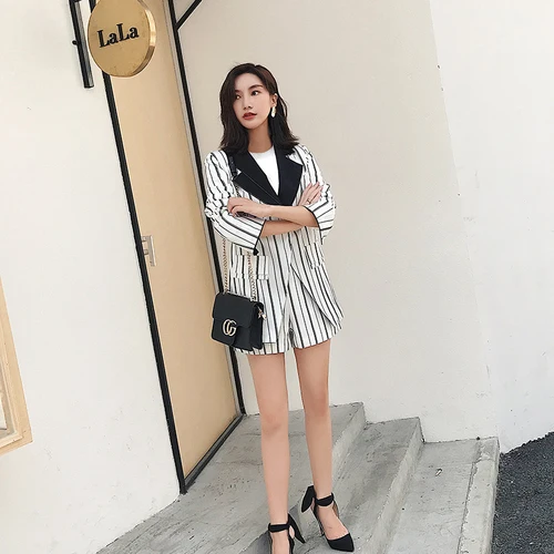 Professional Shorts Two Piece Set Short Pant Jacket Office Lady Women Suit Femme
