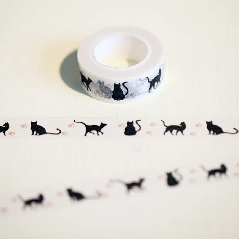 2pcs Party Gift Diary Decorating Adhesive Tapes Black Cat Pattern