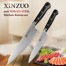 XINZUO 2 PCS Kitchen Knife Set Paring Chef Knives 3 Layers 440C Clad Forged Steel Knives