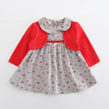 

Baby Clothes Toddler Kids Baby Girls One Piece Dress Long Sleeve Peter Pan Collar Flowers Print Party Princess Dress 2Color 0-2Y