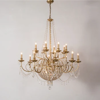 

American Gold Crystal Chandelier Light Hanging Lamp for Dining Room Kitchen Lighting Fixtures Home Art Decor Suspension Luminair