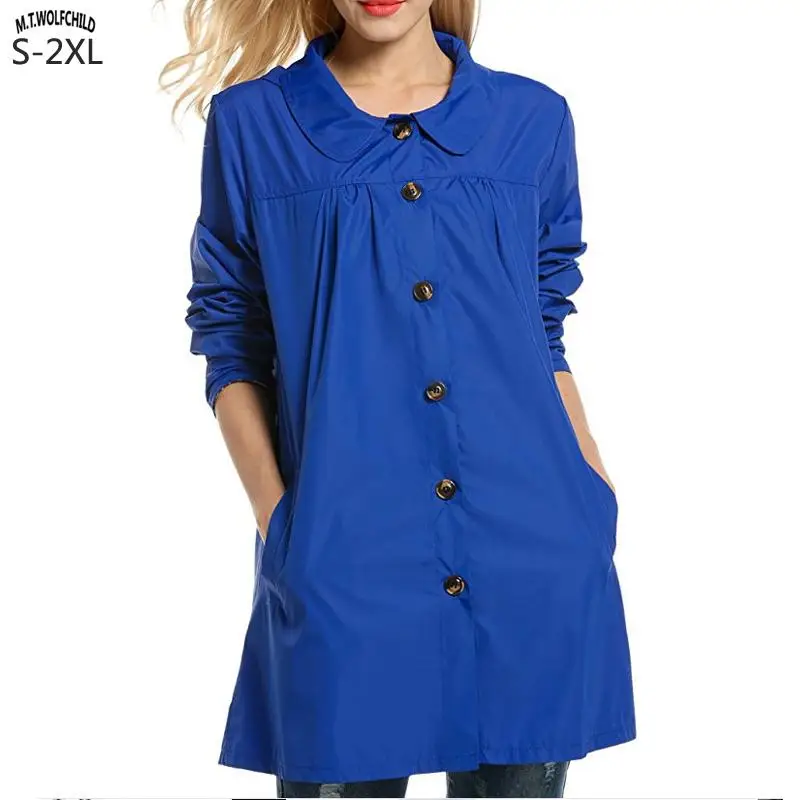 

Fashion 2019 New Womens long sleeve hooded waterproof Coats Casual Hooded Button outerwear Female Trench coats lady raincoats